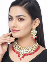 Fusion Kundan and American Diamonds Designer Red Stones Necklace Set
