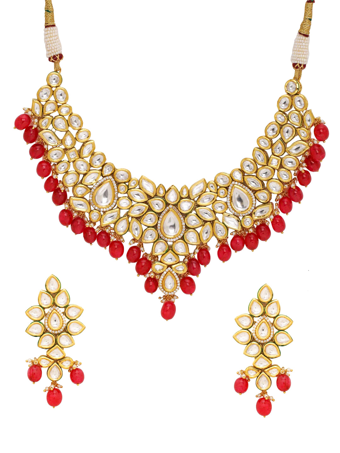 Fusion Kundan and American Diamonds Designer Red Stones Necklace Set