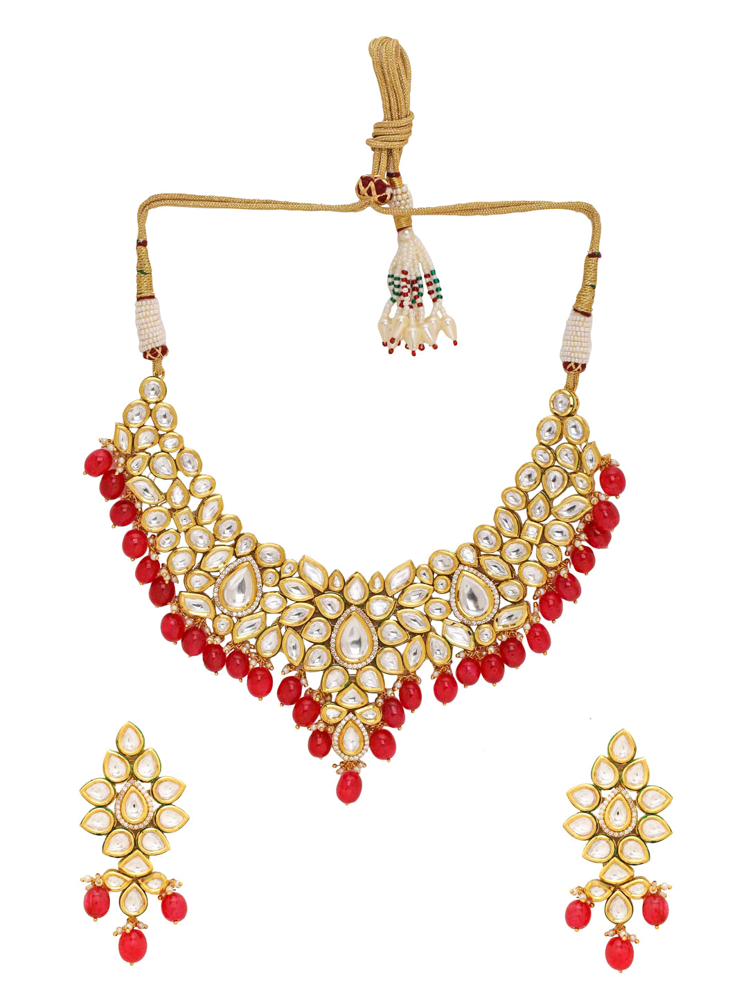 Fusion Kundan and American Diamonds Designer Red Stones Necklace Set