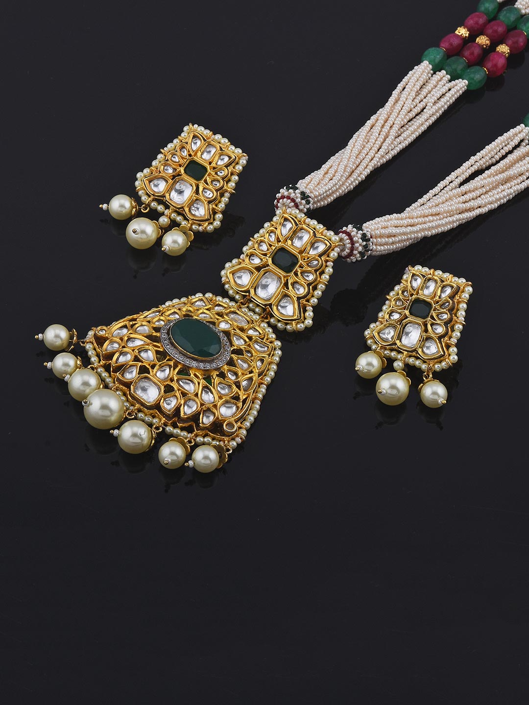 Traditional Kundan Meena Pearls Designer Necklace Set