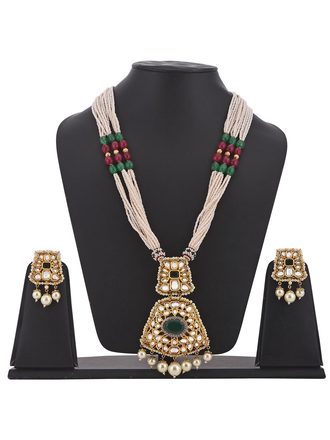 Traditional Kundan Meena Pearls Designer Necklace Set