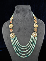 Multi Stranded Designer Kundan Meena Amazonite Beaded Necklace Set
