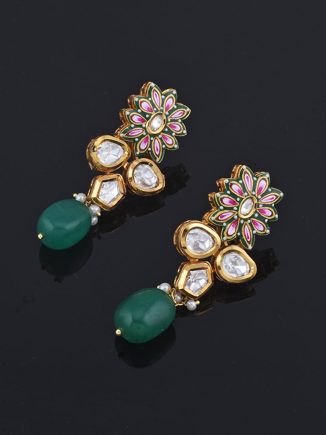 Floral Hand Made Meenakari Kundan Necklace Set