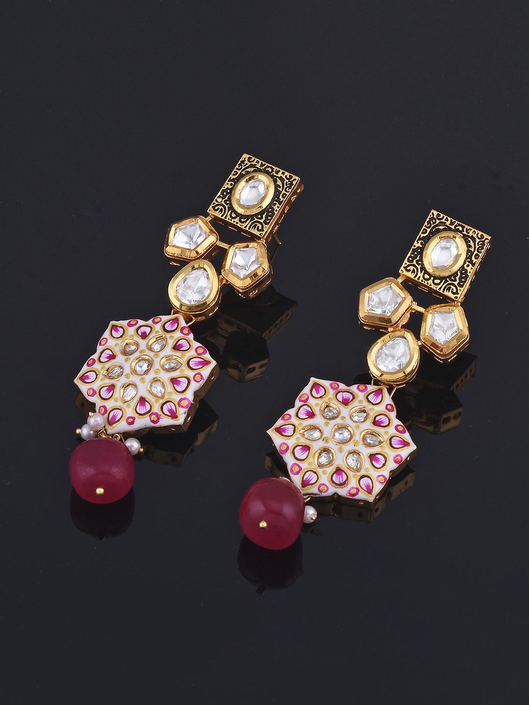 Traditional White Hand Meenakari Kundan Necklace Set