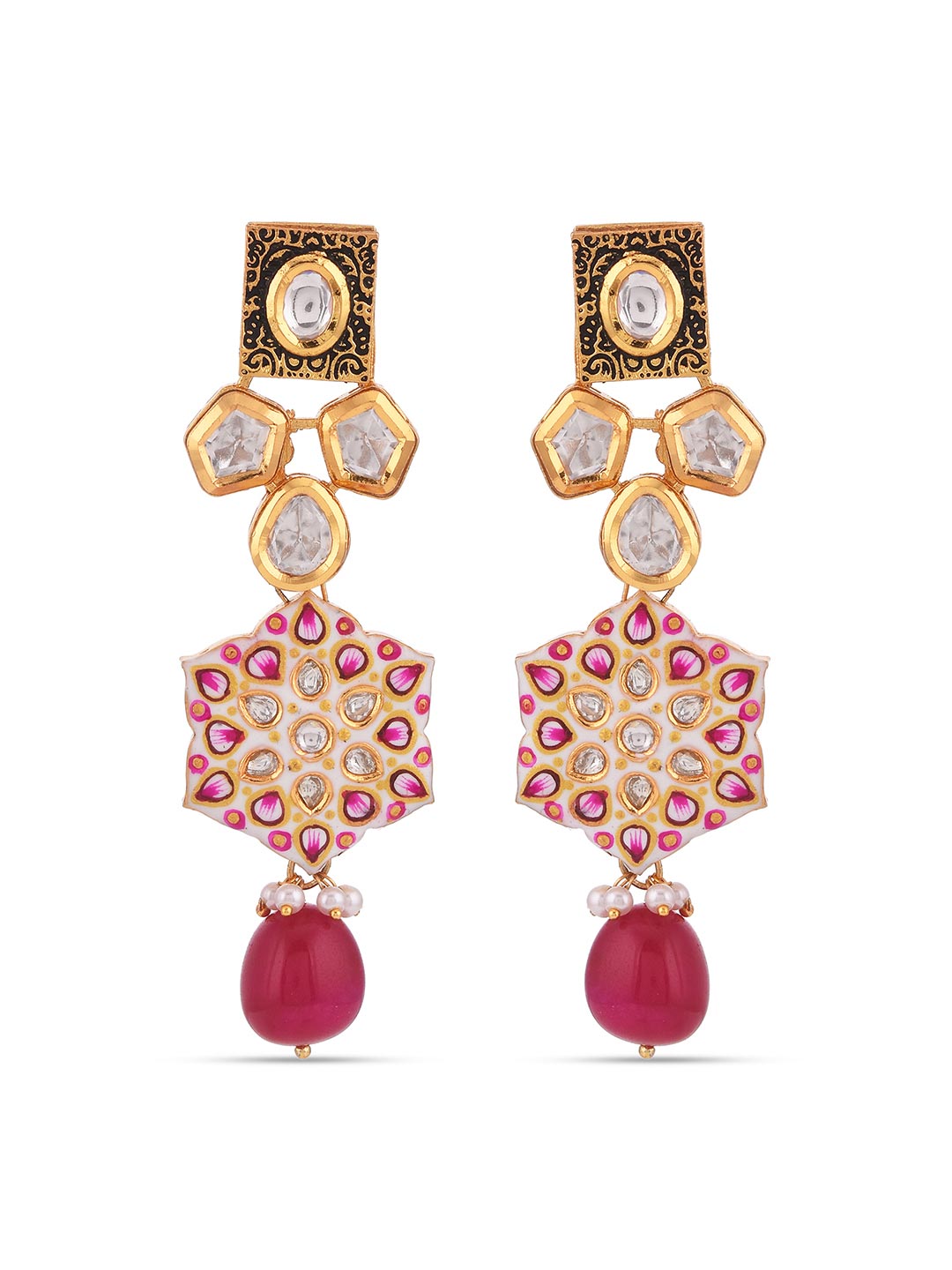 Traditional White Hand Meenakari Kundan Necklace Set