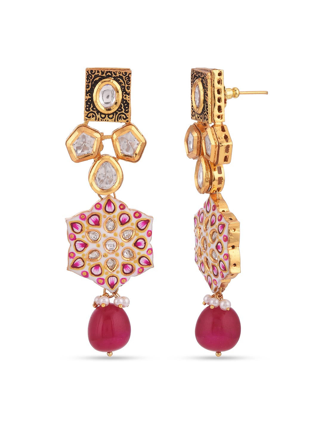 Traditional White Hand Meenakari Kundan Necklace Set