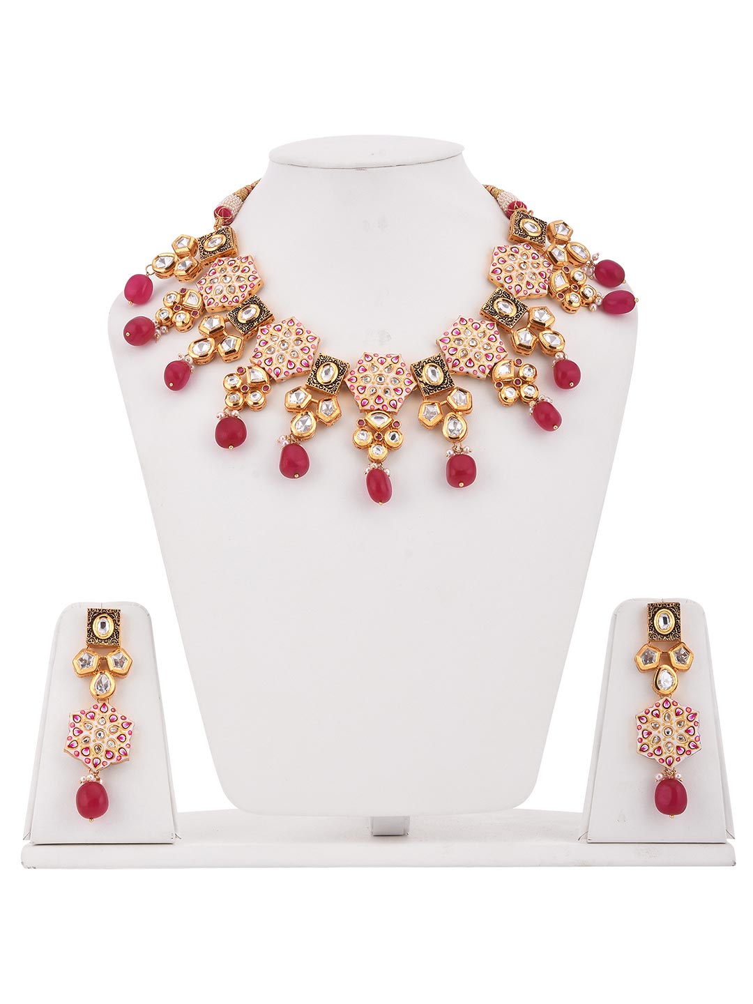 Traditional White Hand Meenakari Kundan Necklace Set