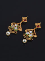 Traditional Polki Pearls Golden Plated Necklace Set