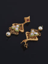 Traditional Polki Pearls Golden Plated Necklace Set