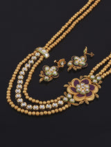 Traditional Floral Golden Colored Stones and Kundan Necklace Set