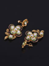 Traditional Floral Golden Colored Stones and Kundan Necklace Set