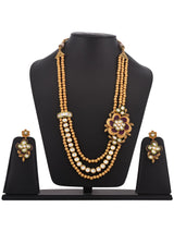 Traditional Floral Golden Colored Stones and Kundan Necklace Set