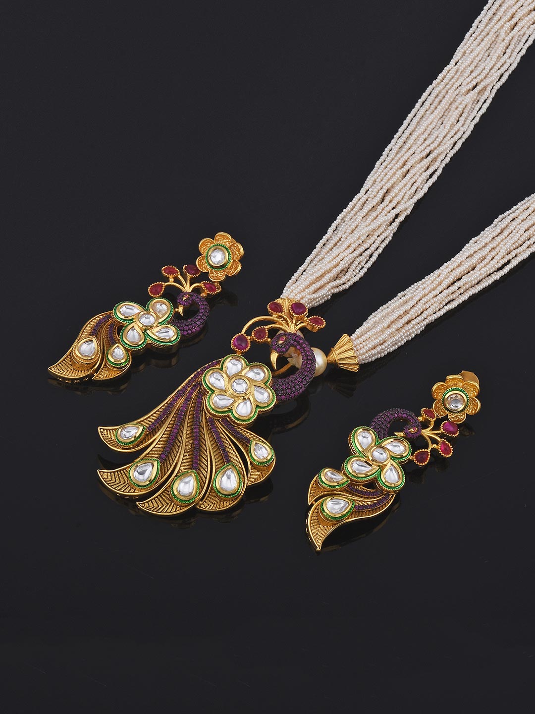 Fusion Designer Peacock Kundan and Pearls Necklace Set
