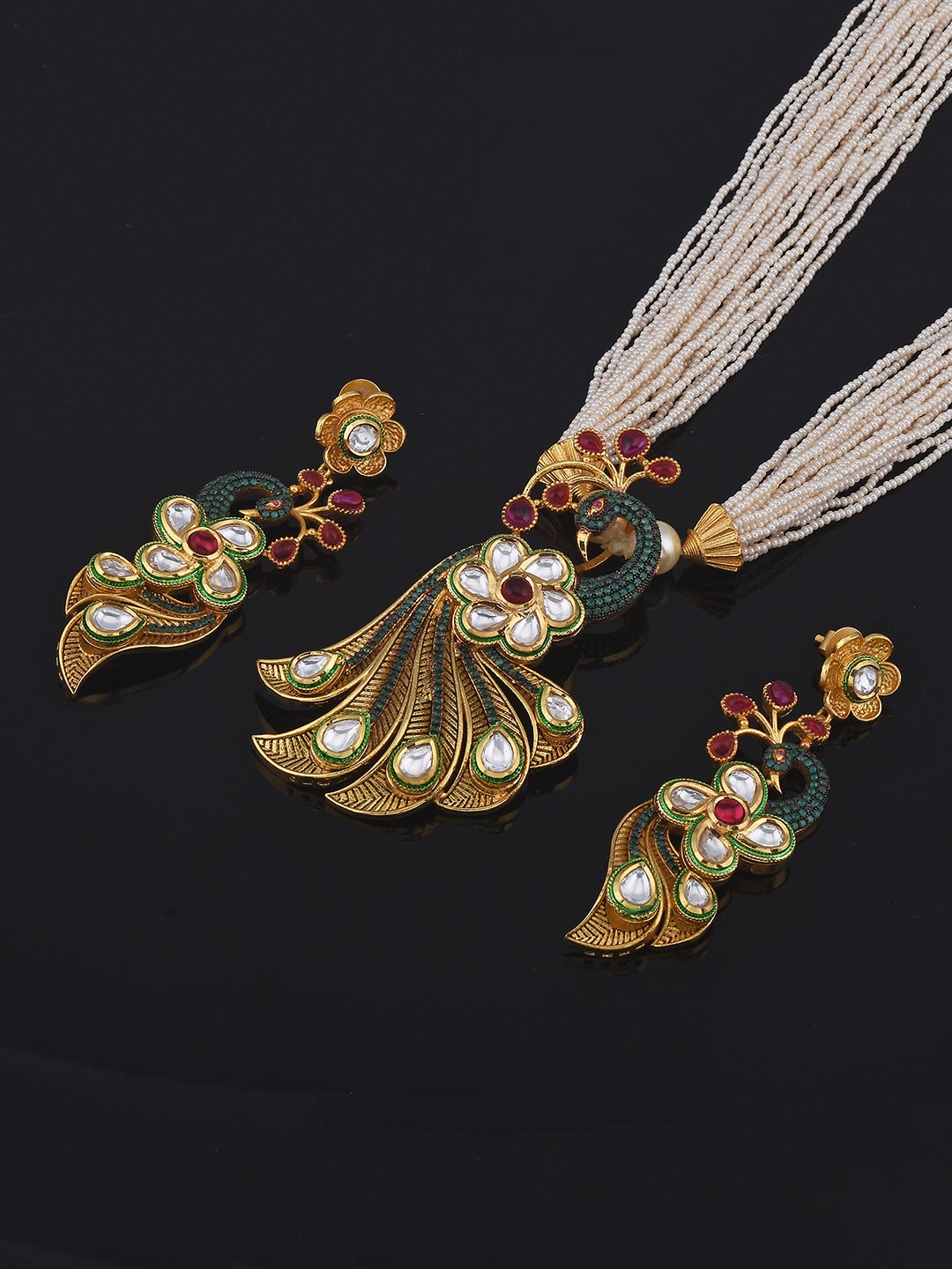 Fusion Designer Peacock Kundan and Pearls Necklace Set