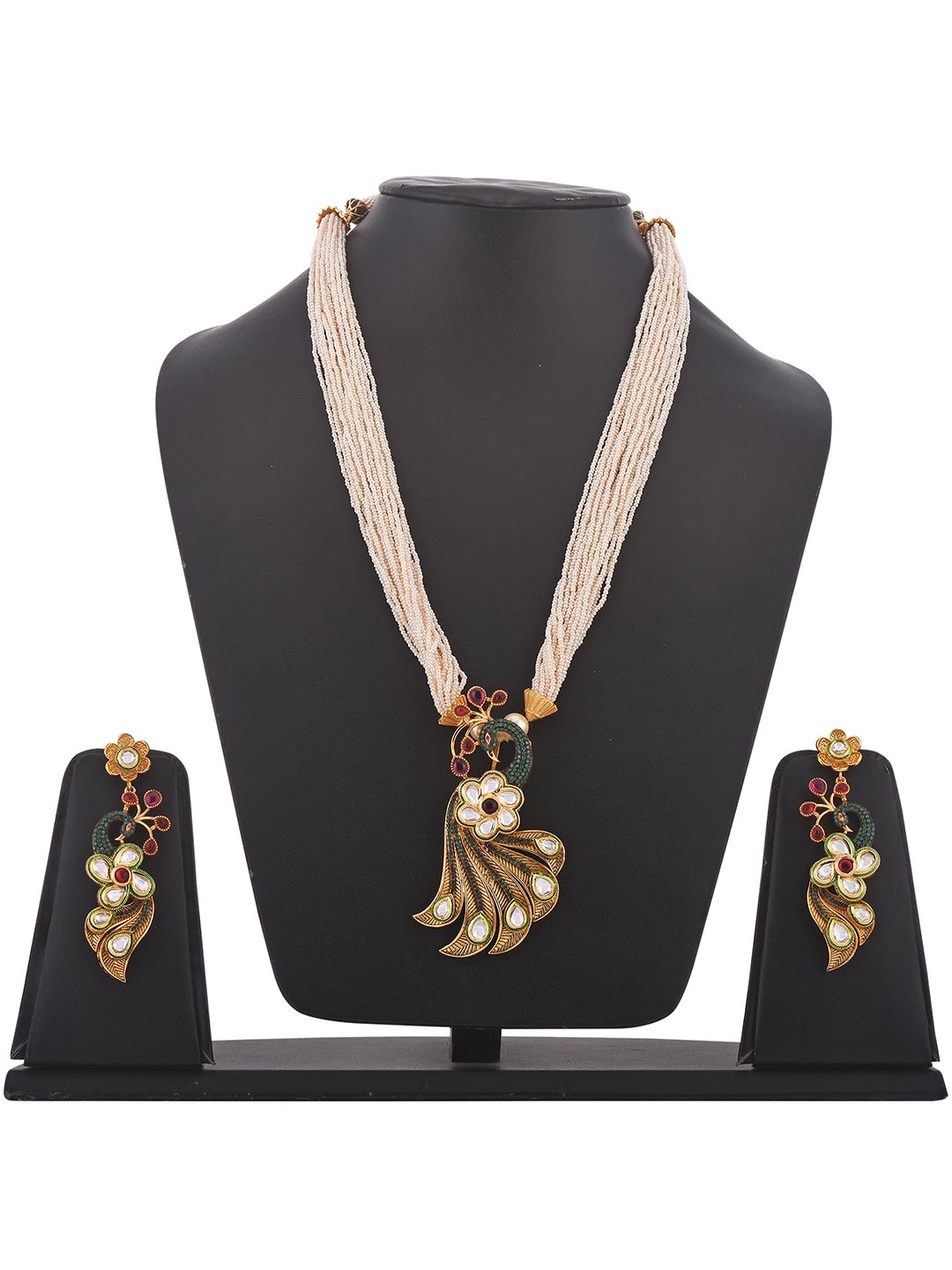 Fusion Designer Peacock Kundan and Pearls Necklace Set