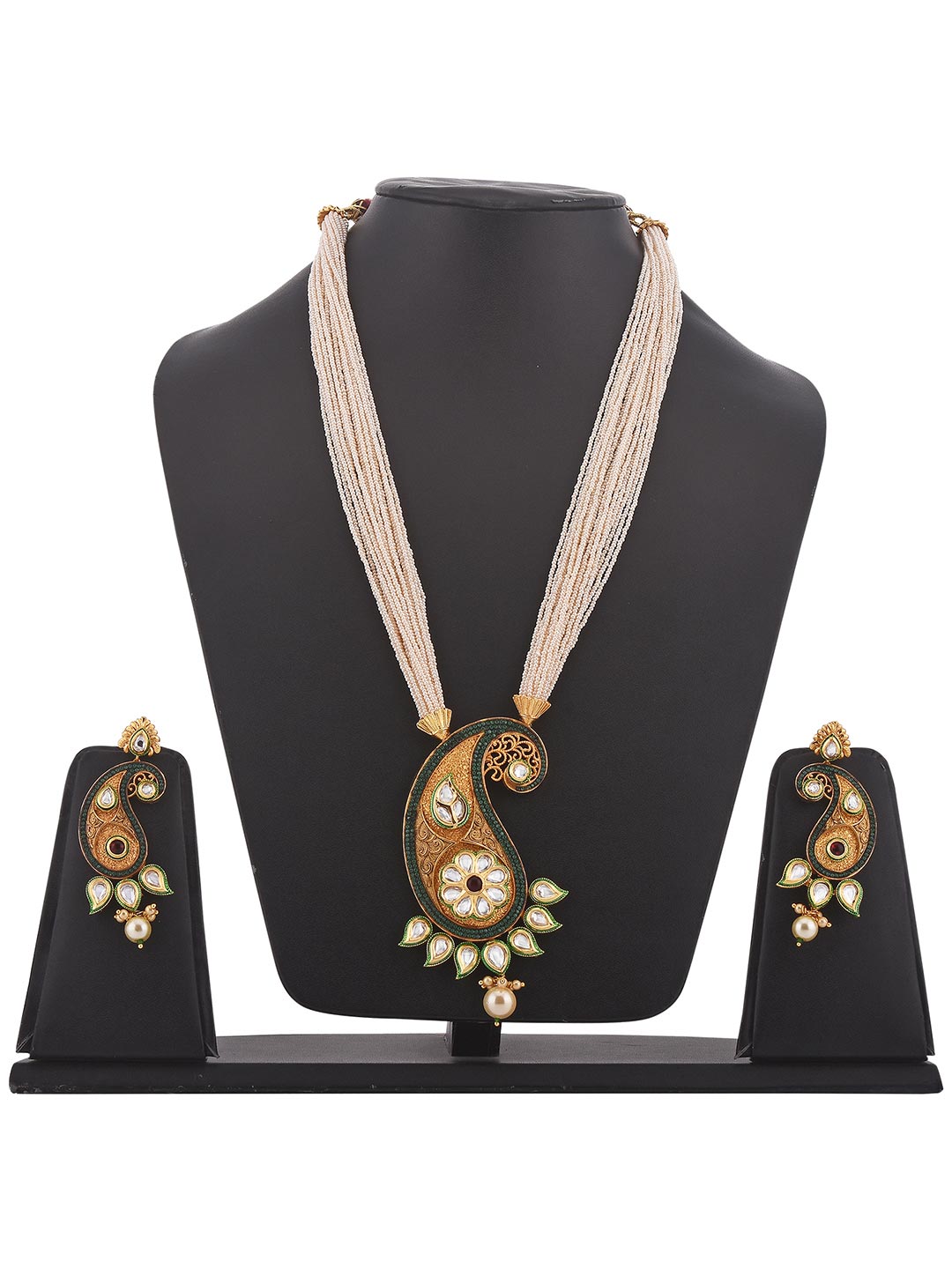 Kundan Colored Stones and Pearls Fusion Designer Necklace Set