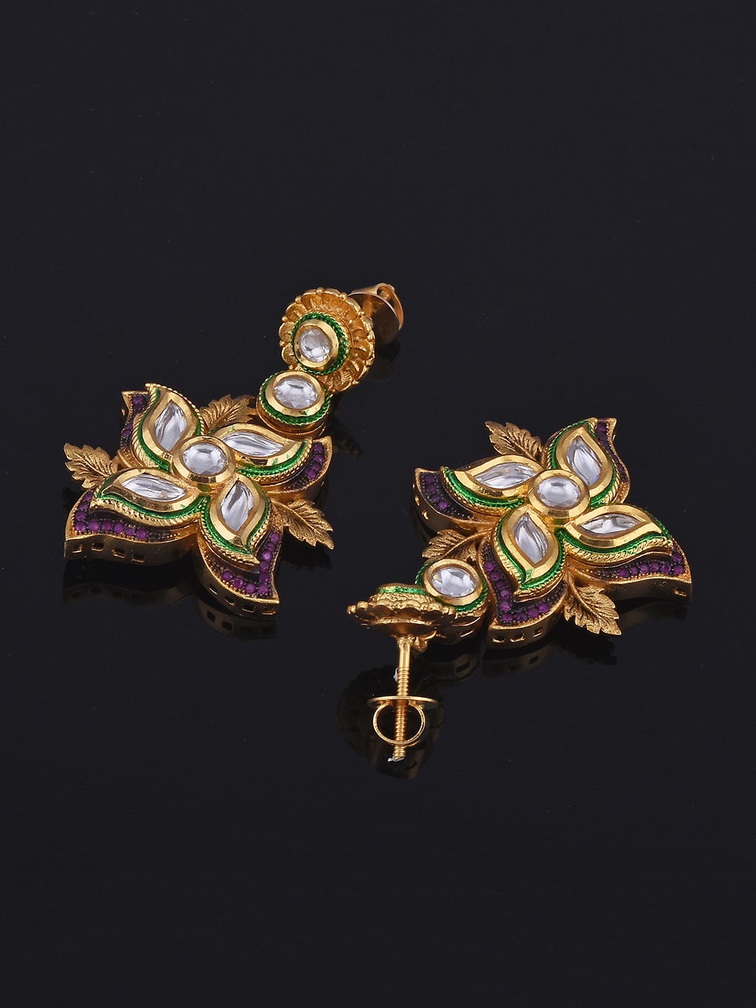 Fusion Floral Kundan Polki Golden Necklace Set