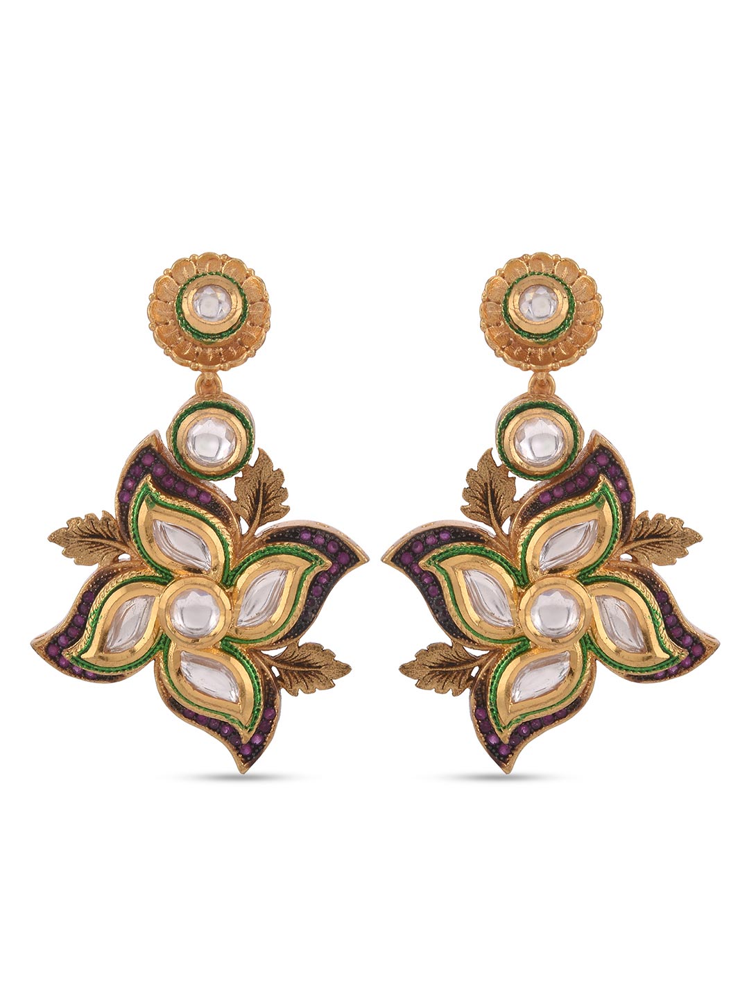 Fusion Floral Kundan Polki Golden Necklace Set