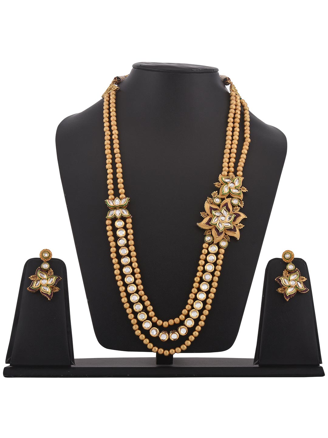Fusion Floral Kundan Polki Golden Necklace Set