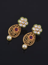 Floral Emboss and Filigree Colored Stones Golden Necklace Set