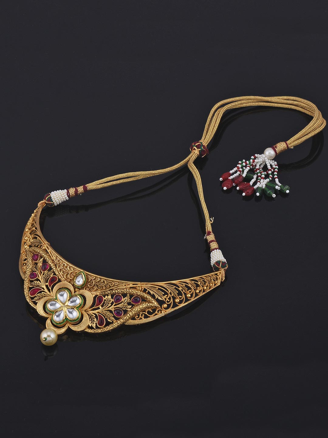 Traditional Colored Stones and Floral Filigree Necklace Set