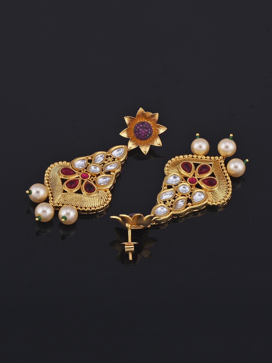 Kundan Polki Colored Stones Fusion Designer Necklace Set