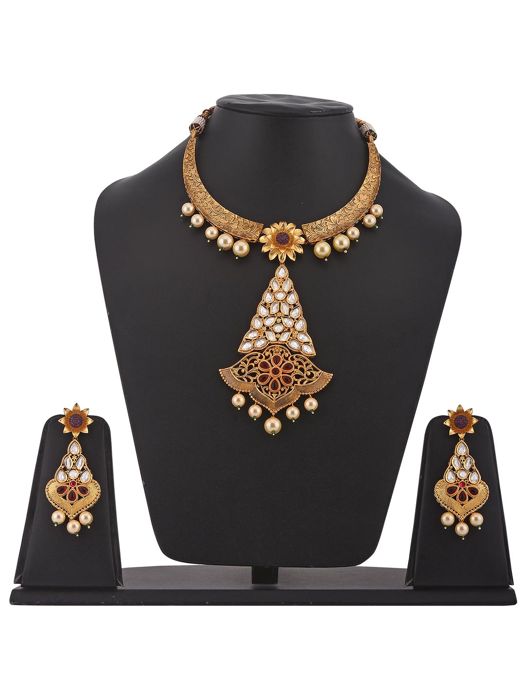 Kundan Polki Colored Stones Fusion Designer Necklace Set