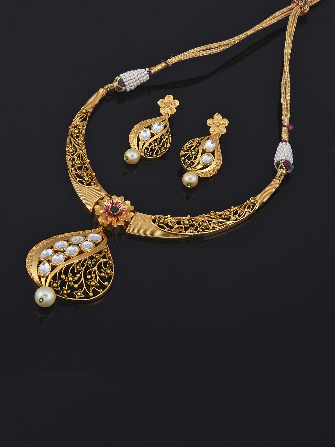 Floral Designer Filigree Polki Necklace Set