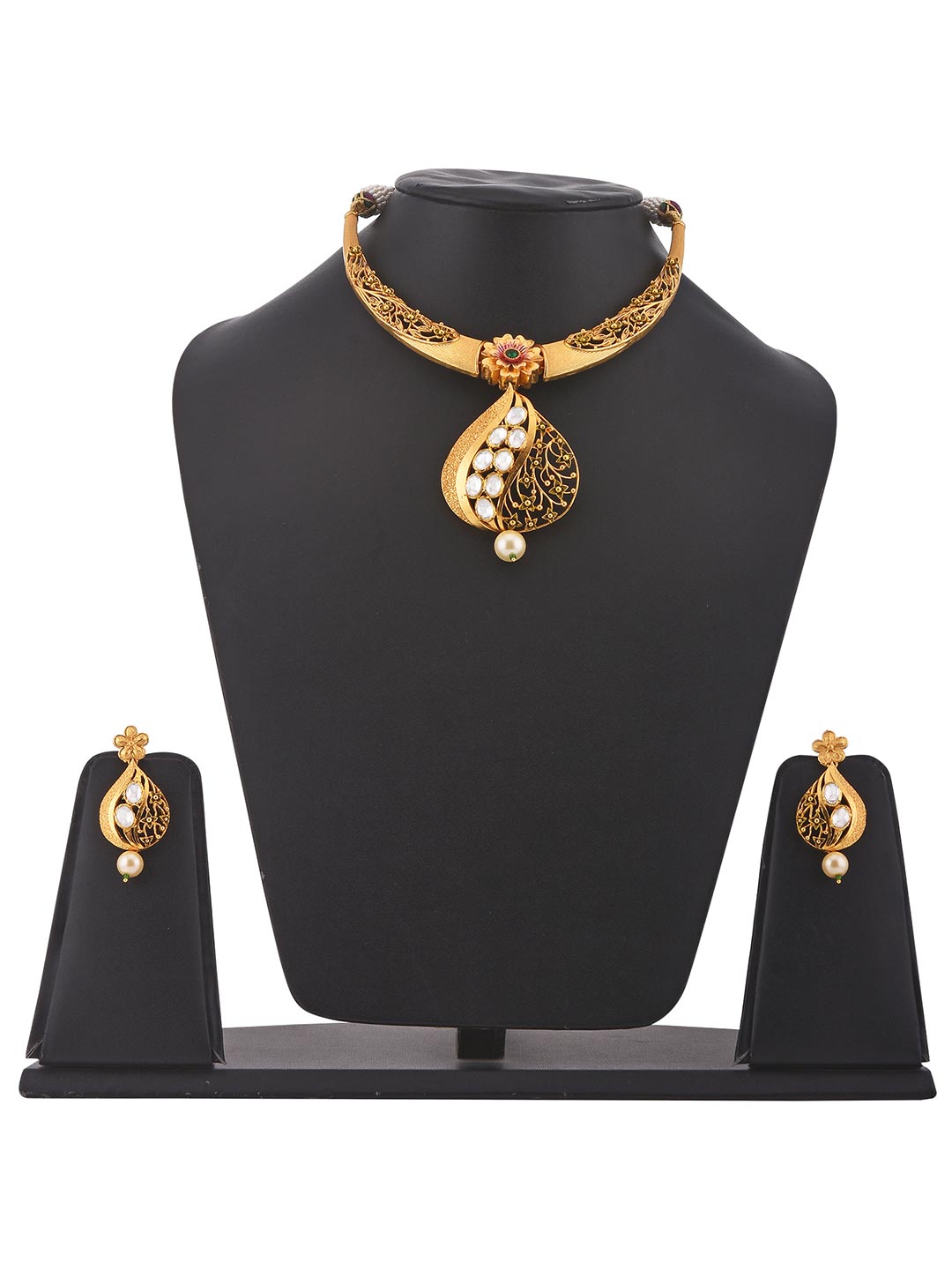 Floral Designer Filigree Polki Necklace Set