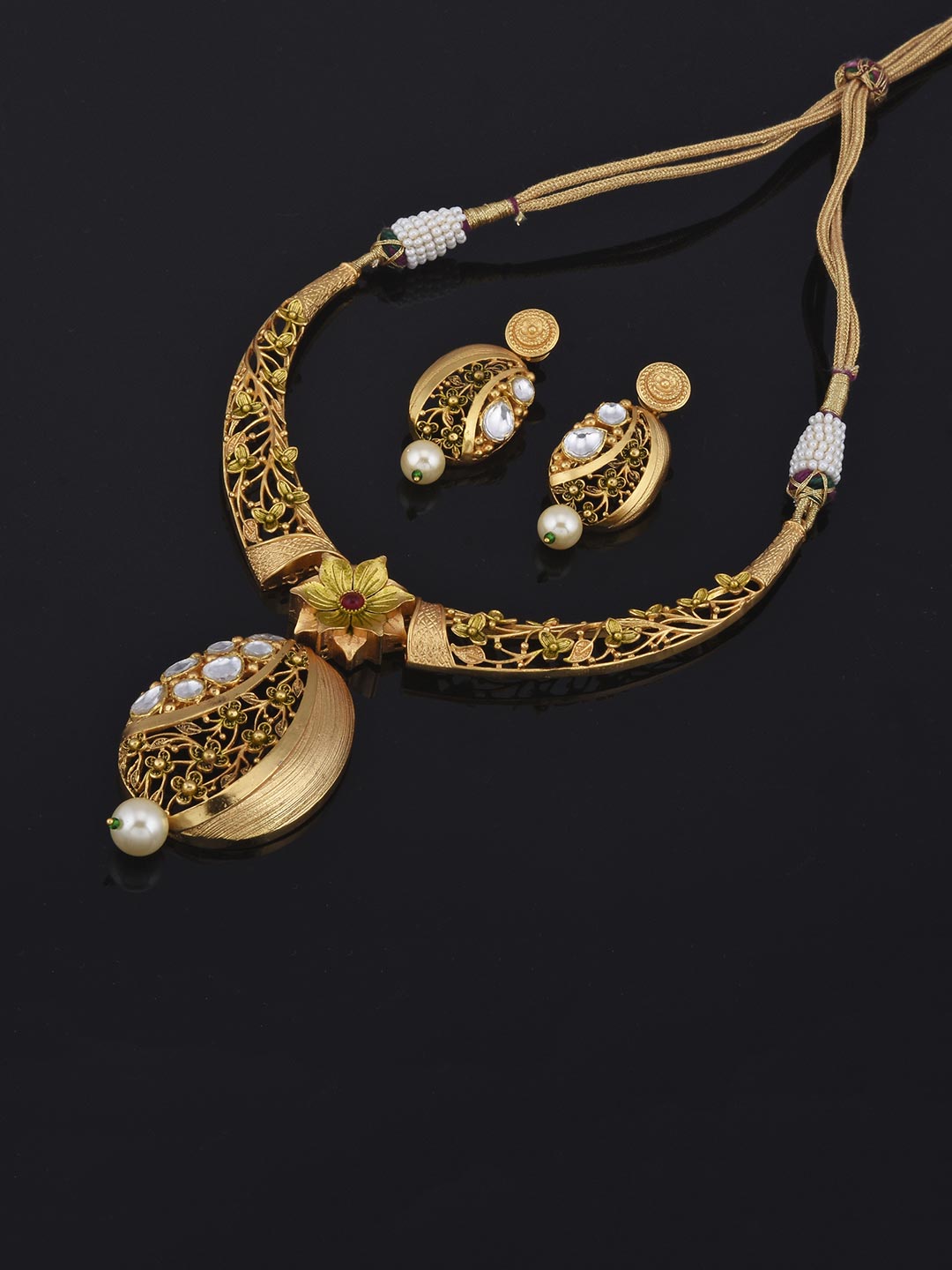 Floral Designer Filigree Polki Necklace Set