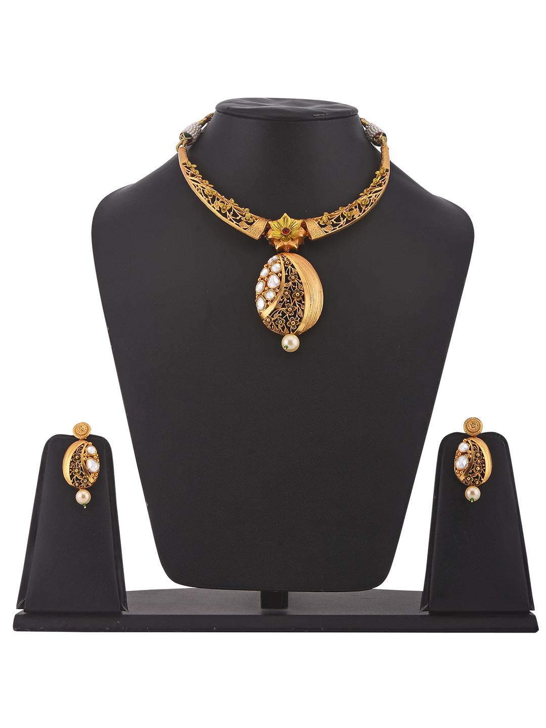 Floral Designer Filigree Polki Necklace Set