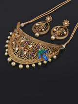 Designer Three Dimensional Floral Enameled Choker Necklace Set