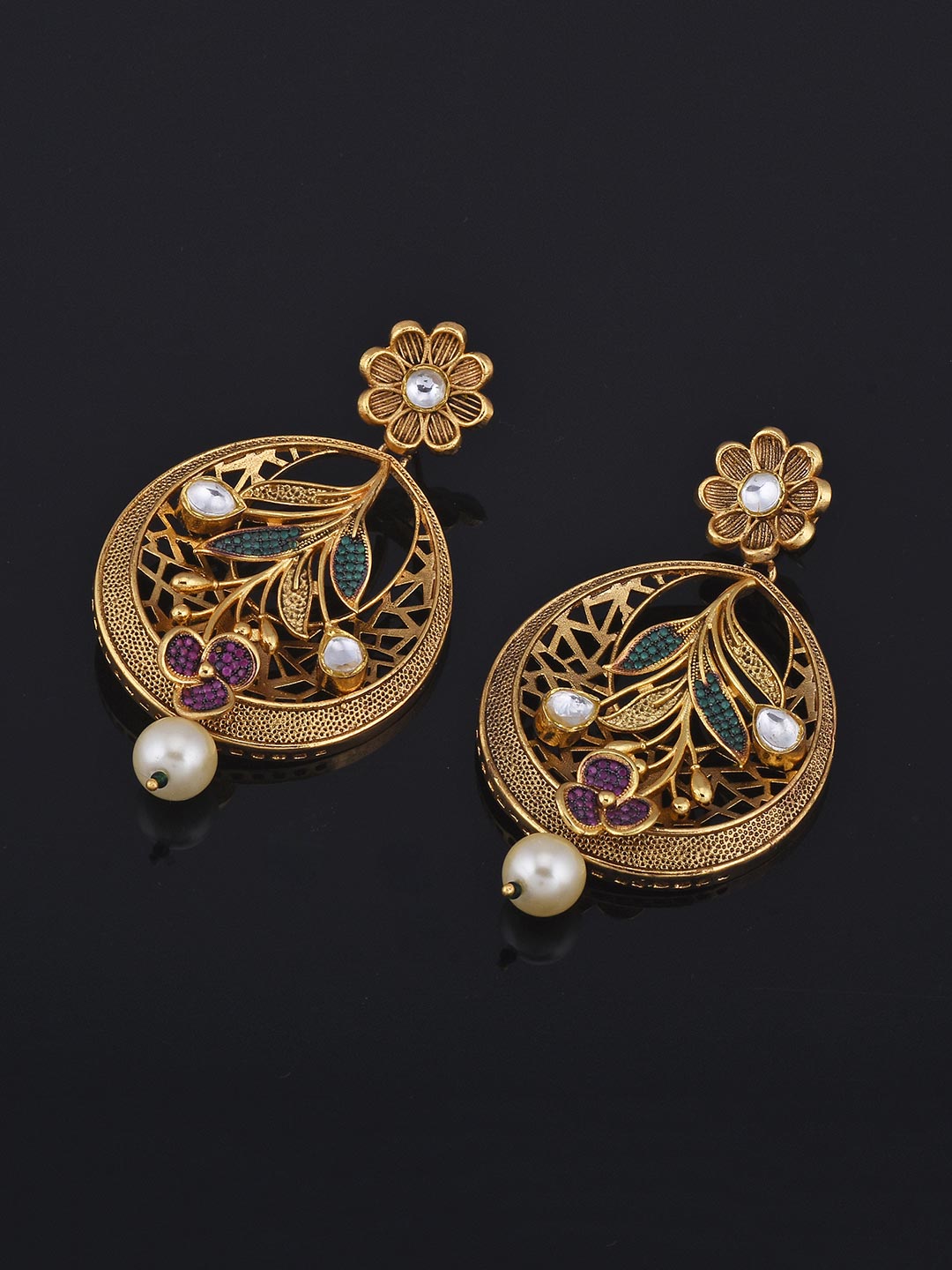 Designer Three Dimensional Floral Enameled Choker Necklace Set