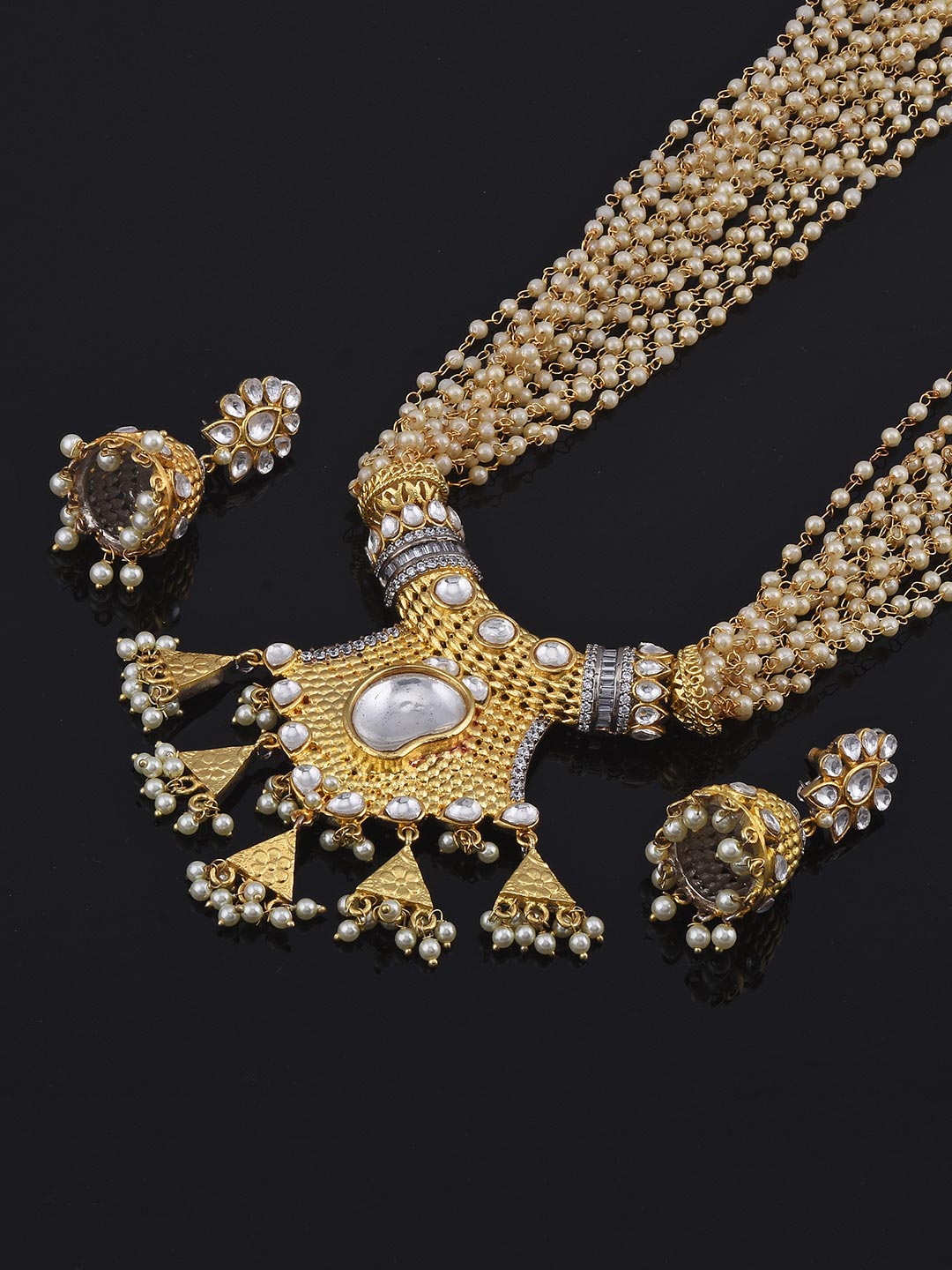 Kundan Polki and American Diamonds Fusion Gold Plated Necklace Set