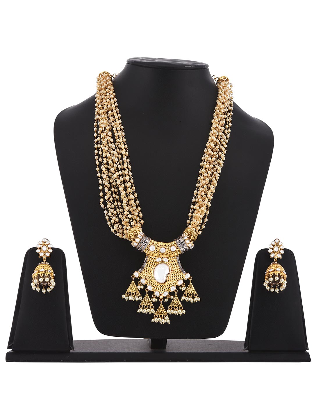 Kundan Polki and American Diamonds Fusion Gold Plated Necklace Set