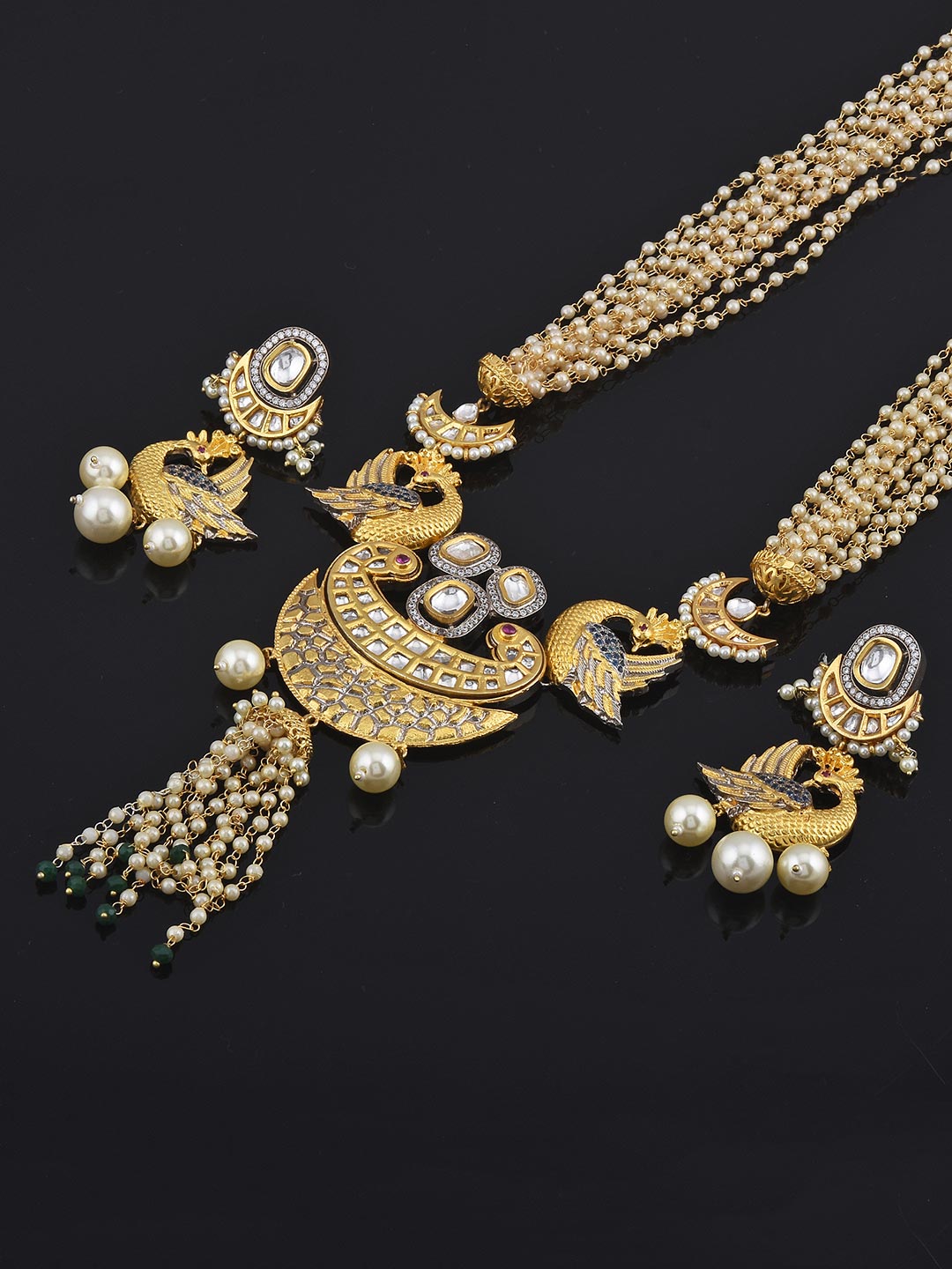Peacock Designer Kundan Polki Pearls Necklace Set