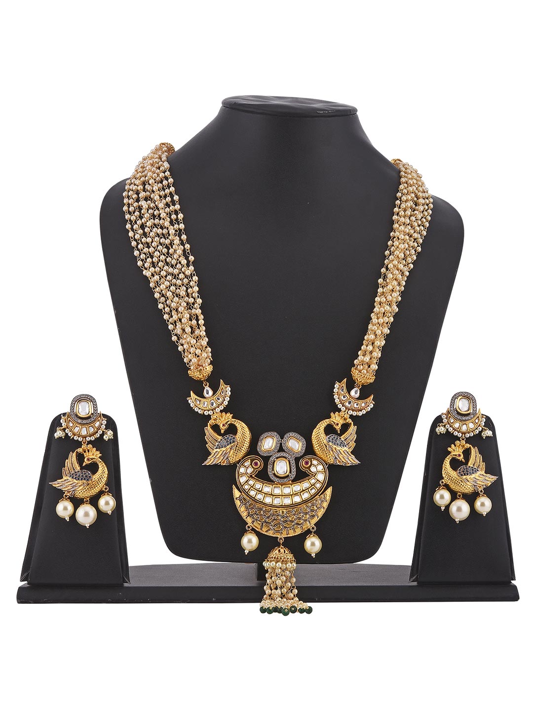 Peacock Designer Kundan Polki Pearls Necklace Set