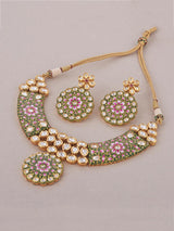 Floral Hand Made Green Meenakari Necklace Set