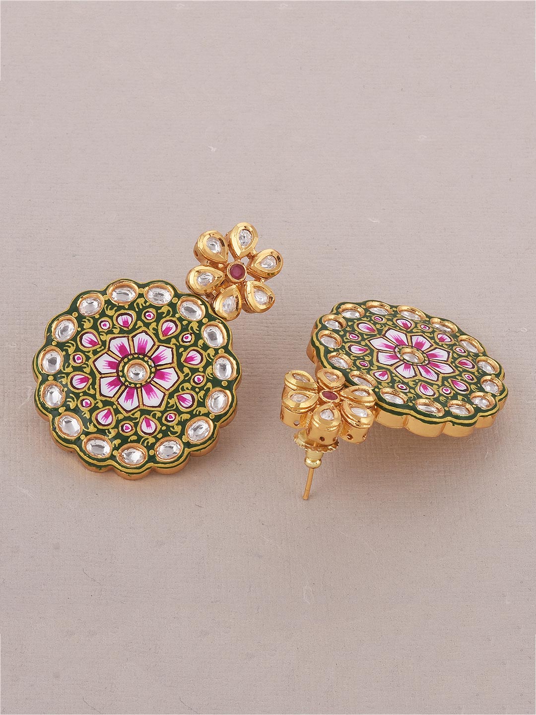 Floral Hand Made Green Meenakari Necklace Set