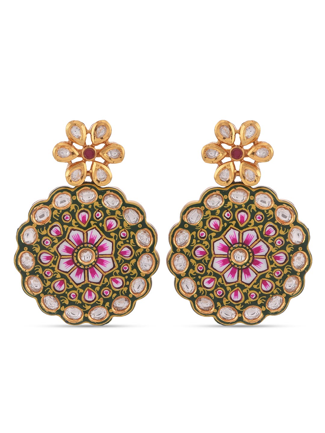 Floral Hand Made Green Meenakari Necklace Set