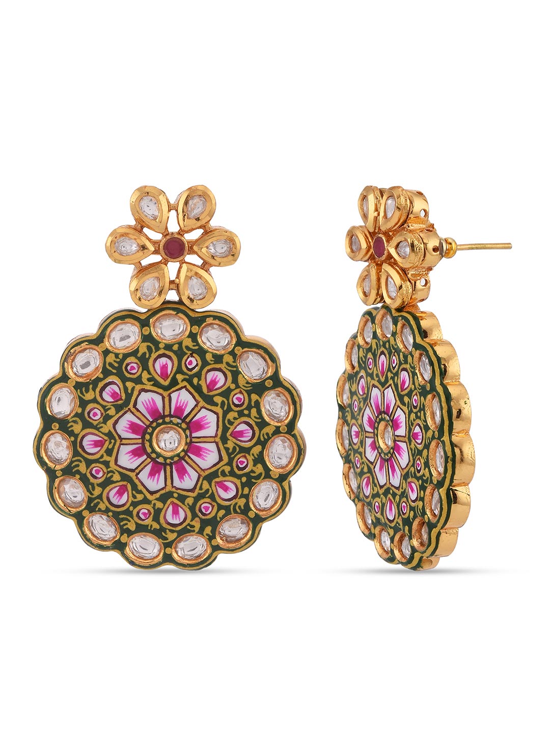 Floral Hand Made Green Meenakari Necklace Set