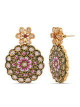 Floral Hand Made Green Meenakari Necklace Set