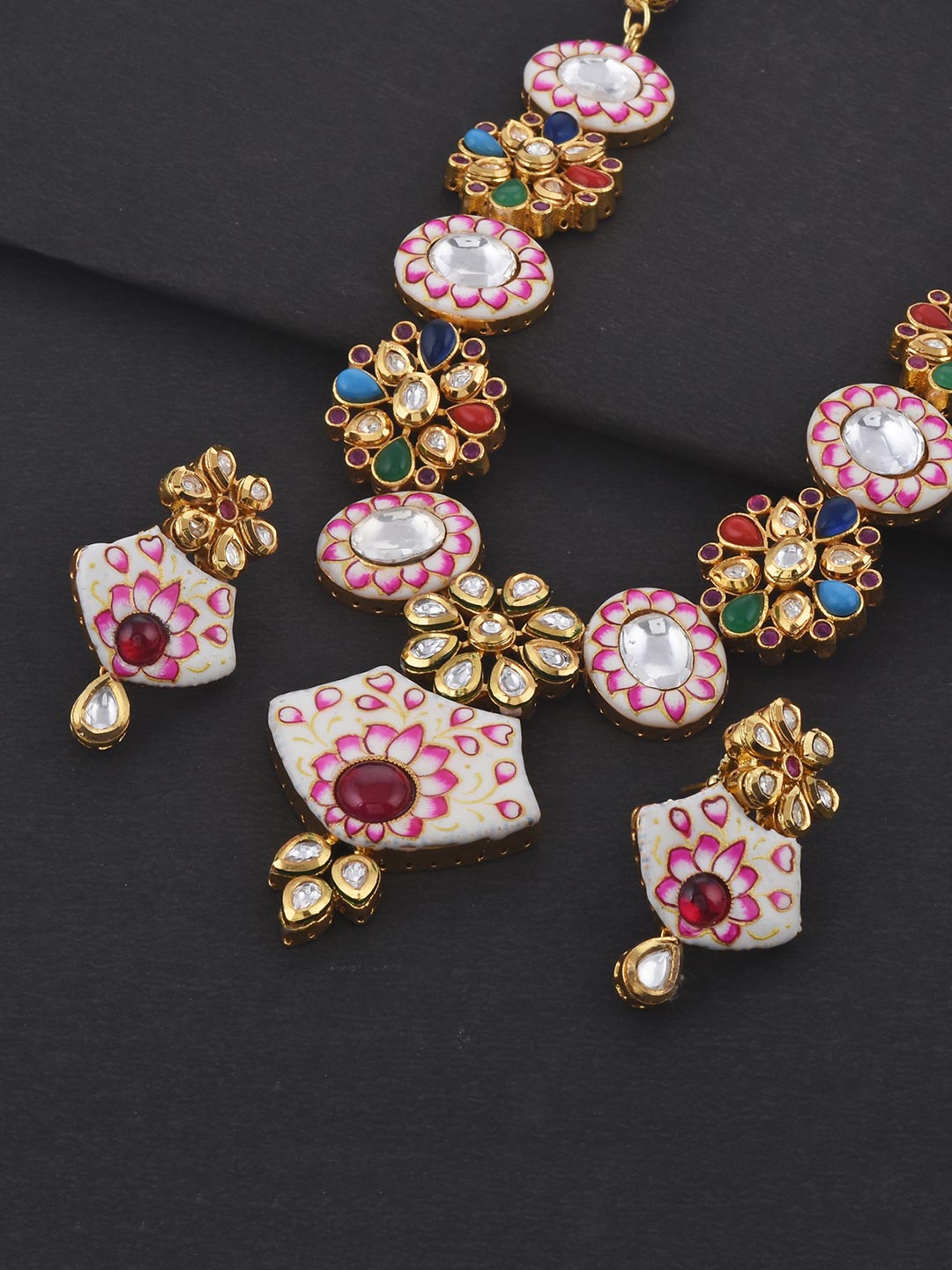 Traditional Navratan And Meenakari Necklace Set