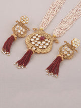 Traditional Kundan Meena Pearls and Red Beads Necklace Set