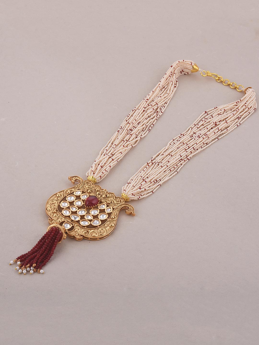 Traditional Kundan Meena Pearls and Red Beads Necklace Set