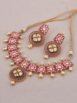 Traditional Hand Painted Red Meenakari Polki Necklace Set