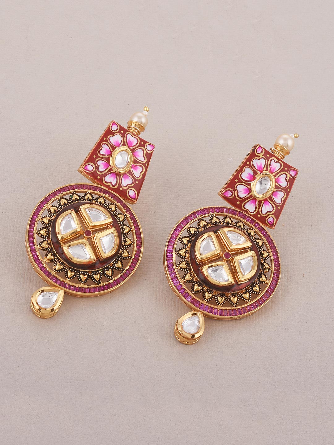 Traditional Hand Painted Red Meenakari Polki Necklace Set