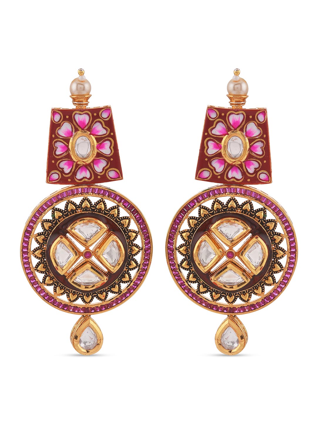 Traditional Hand Painted Red Meenakari Polki Necklace Set