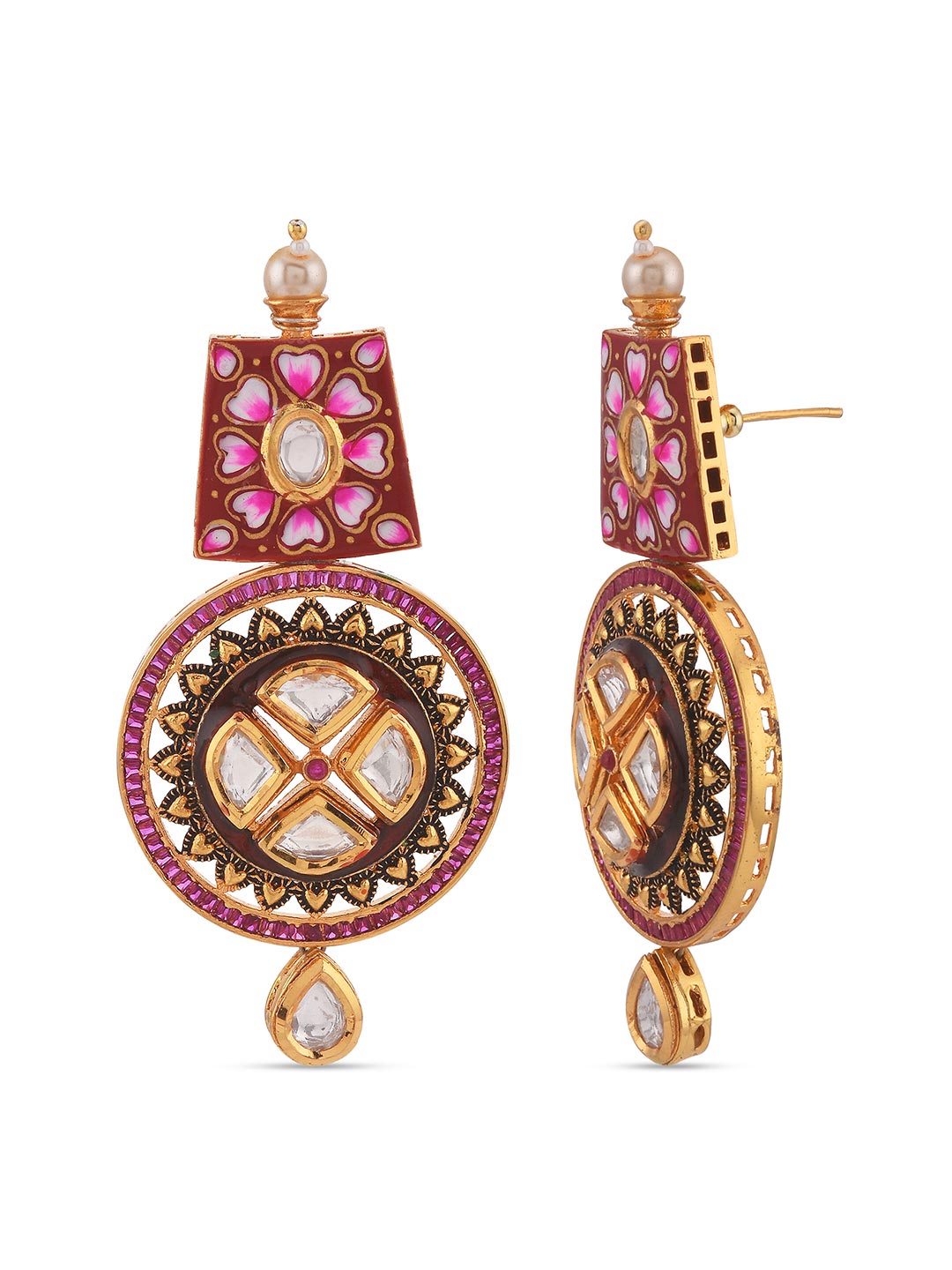 Traditional Hand Painted Red Meenakari Polki Necklace Set