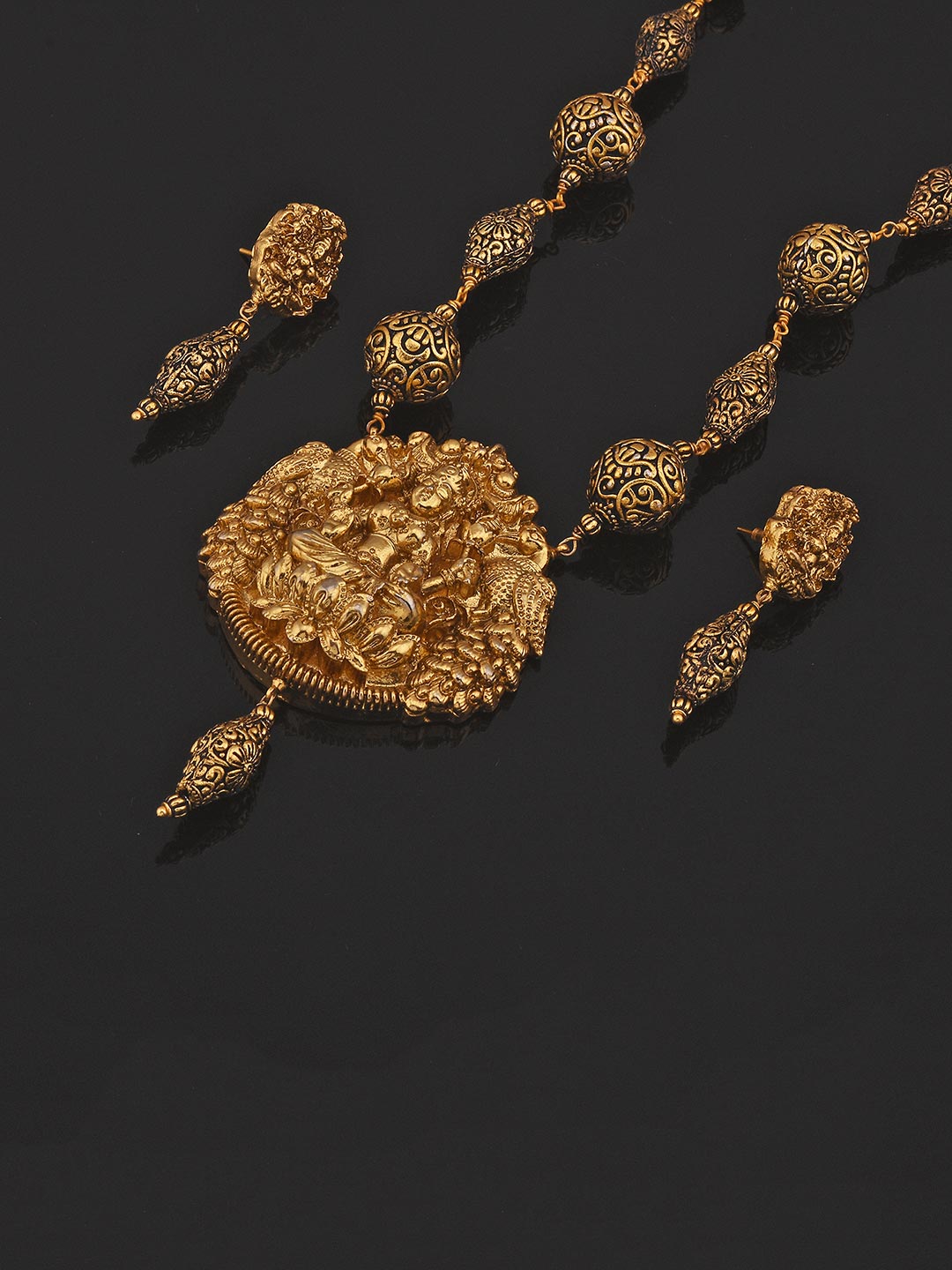 Golden Goddess Laxmi Antique Necklace Set